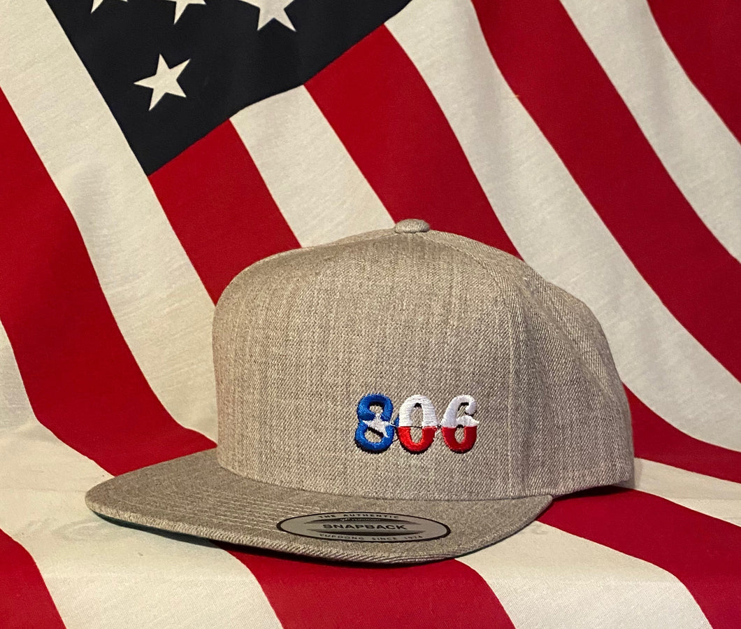 806 Snapback Flat Brim Hat (Heather Grey Retro Logo TX Flag)