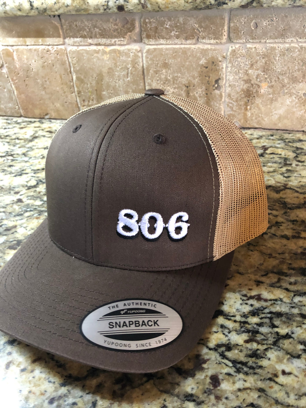 Brown and Khaki 806 Snapback Retro Logo (no steer White 806 Black Outline)
