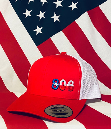 806 Red Snapback Hat White Mesh Back Retro Logo (no steer Texas Flag Logo)