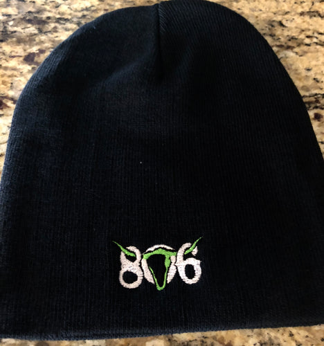 806 Winter Hat/Beanie (white 806 lime green skull)