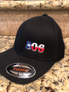 806 Flex Fit Hat (Black Hat Retro Logo Texas Flag)