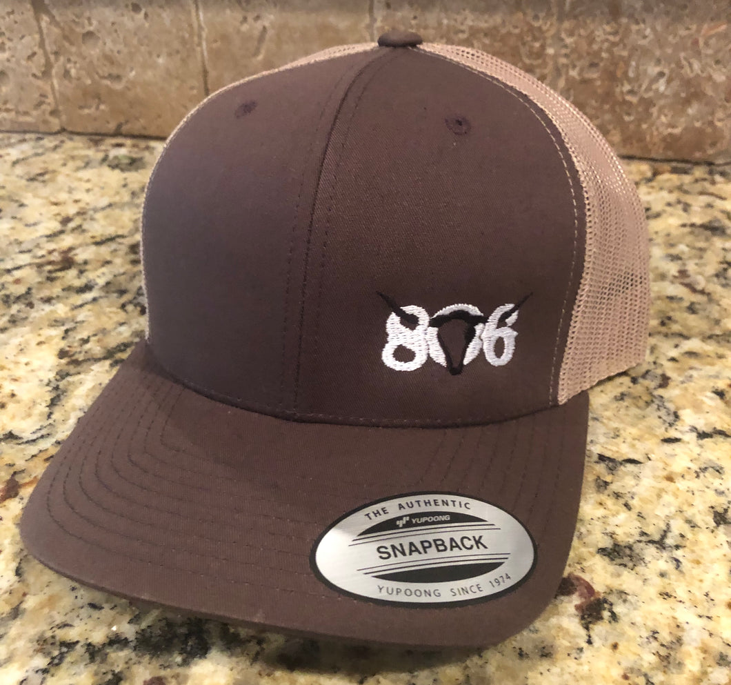 Brown and Khaki 806 Snapback (White 806 Black Skull)