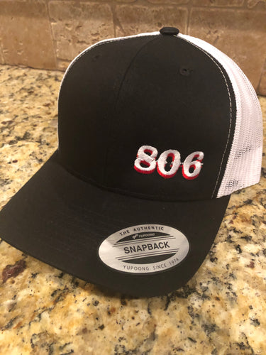 Black 806 Snapback (Retro Logo (no steer) white and Red