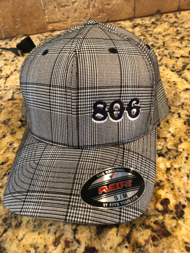 806 Black and Grey Glen Check Flex Fit Cap (Retro Logo [no steer] Black 806 White Outline)