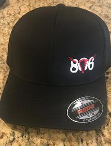 806 Flex Fit Hat (Black Hat White 806 with Red Skull)