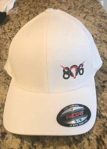 806 Flex Fit Hat (White Hat with Black 806 and Red Skull)