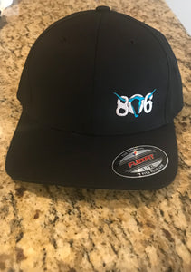 806 Flex Fit Hat (Black hat with white 806 and aqua/turquoise skull)