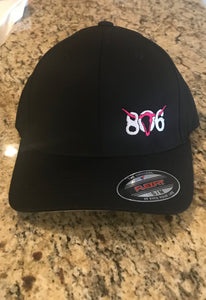 806 Black Flex Fit Hat  (White 806 and Hot Pink Skull)