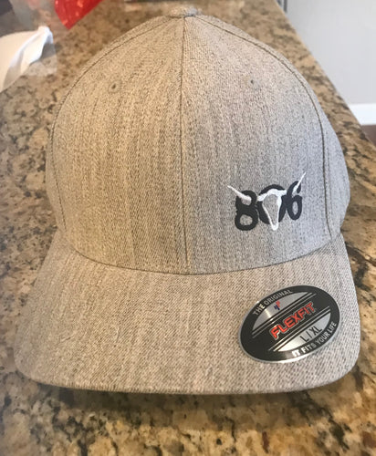 806 Flex Fit Hat (Heather Grey hat with Black 806 and White Skull)