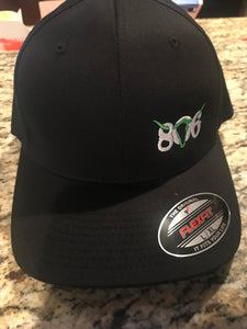 806 Flex Fit Hat (Black Hat with White 806 and lime green skull)