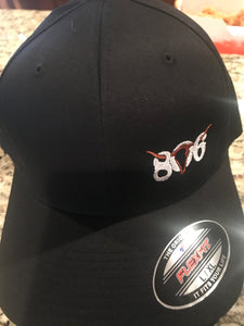 806 Flex Fit Hat (Black Hat with White 806 and Burnt Orange Skull)