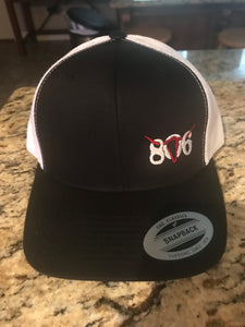 806 Black Snapback Hat White Mesh Back (White 806 with Red Skull)