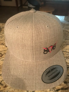 806 Snapback Flat Brim Hat (Heather Grey with Black 806 and Pink Skull)