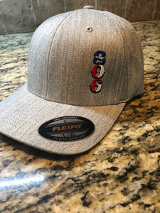 806 Flex Fit Hat Heather Grey hat Stacked (Vertical Logo)Texas Flag Logo