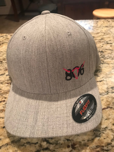 806 Flex Fit Hat Heather Grey hat, Black 806, Hot Pink Skull