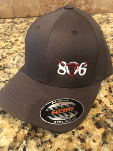Charcoal Grey Flex Fit YOUTH hat White 806 Red Skull
