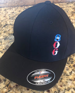 806 Black Flex Fit Hat Stacked Logo (vertical) Texas Flag Logo