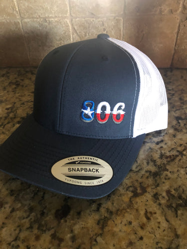 806 Navy Blue Snapback white mesh Retro Logo (no steer Texas Flag Logo)