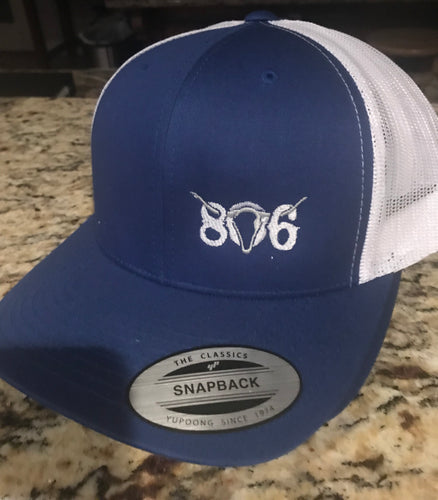 806 Royal Blue Snapback White Mesh (White 806 Grey Skull) Cowboys Colors