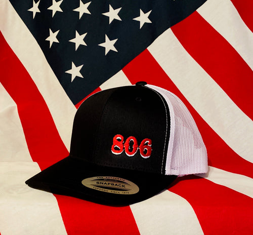 Black 806 Snapback (Retro Logo (no steer) Red 806 White Outline