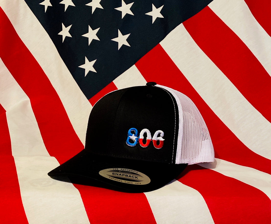 Black 806 Snapback (Retro Logo (no steer) Texas Flag