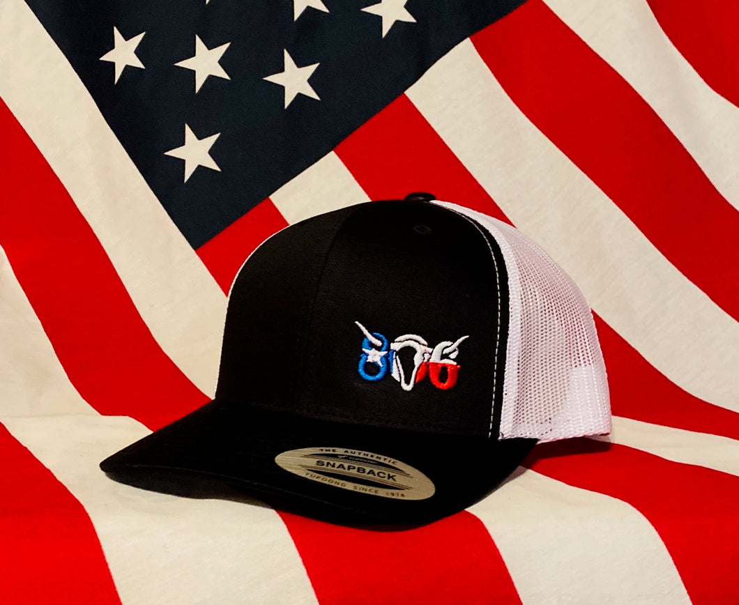 806 Black Snapback white mesh (Texas Flag Logo)