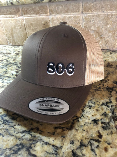 Brown and Khaki 806 Snapback Retro Logo (no steer Black 806 White outline)